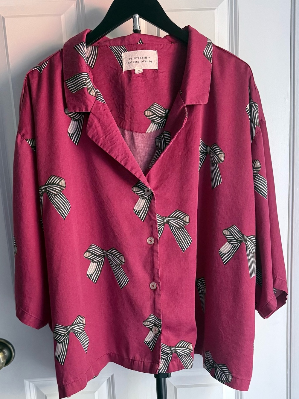 Printfresh Magenta Bow-Print Button Down Camp Shirt